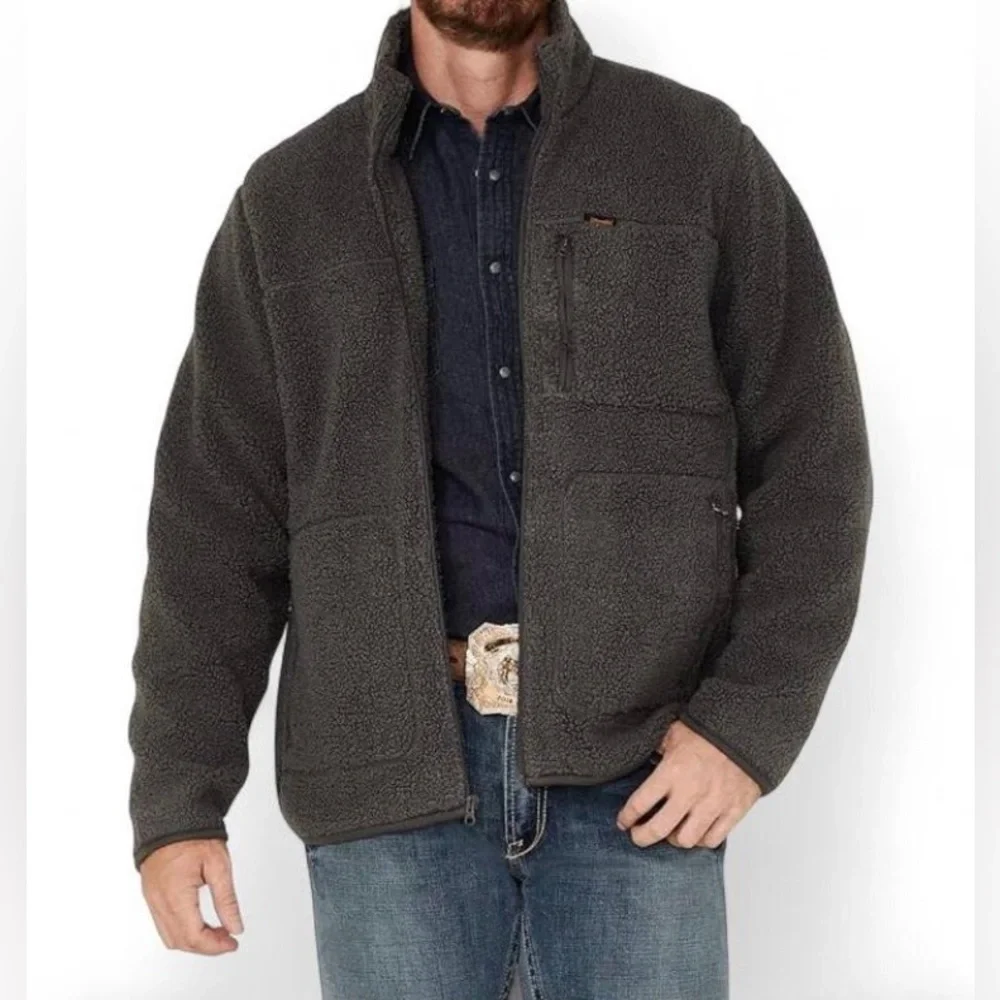 Wrangler Men's Multi-Pocket Sherpa Jacket Charcoal Size XXL Full Zip Heavyweight